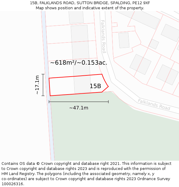 15B, FALKLANDS ROAD, SUTTON BRIDGE, SPALDING, PE12 9XF: Plot and title map