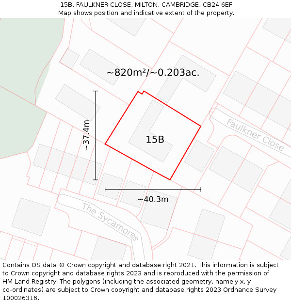 15B, FAULKNER CLOSE, MILTON, CAMBRIDGE, CB24 6EF: Plot and title map