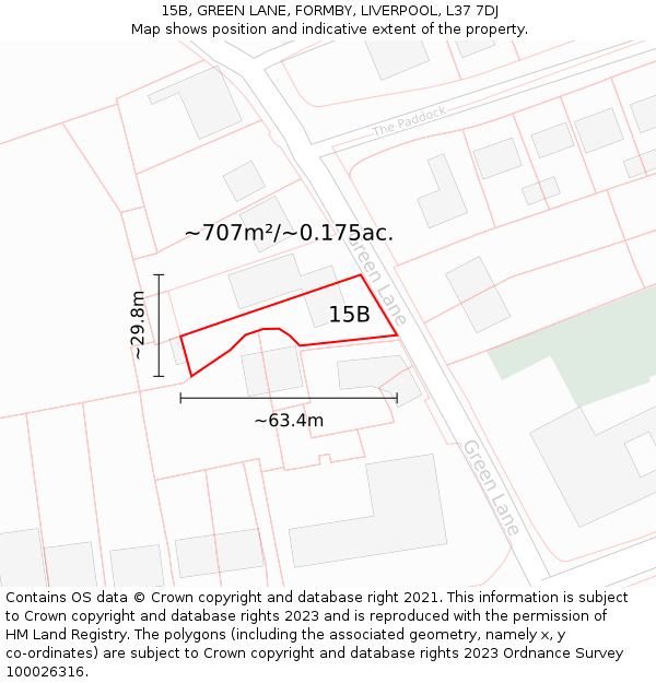 15B, GREEN LANE, FORMBY, LIVERPOOL, L37 7DJ: Plot and title map