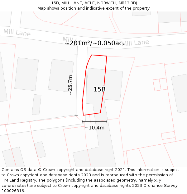 15B, MILL LANE, ACLE, NORWICH, NR13 3BJ: Plot and title map