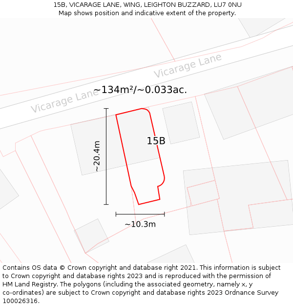 15B, VICARAGE LANE, WING, LEIGHTON BUZZARD, LU7 0NU: Plot and title map