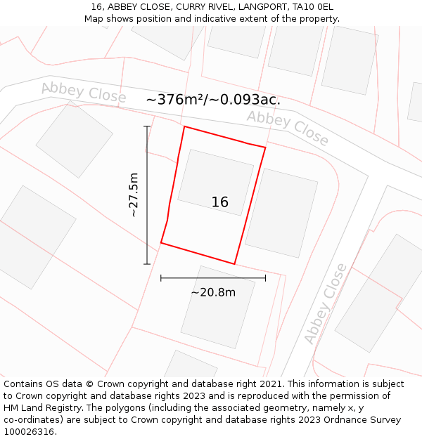 16, ABBEY CLOSE, CURRY RIVEL, LANGPORT, TA10 0EL: Plot and title map