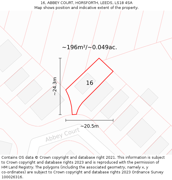 16, ABBEY COURT, HORSFORTH, LEEDS, LS18 4SA: Plot and title map