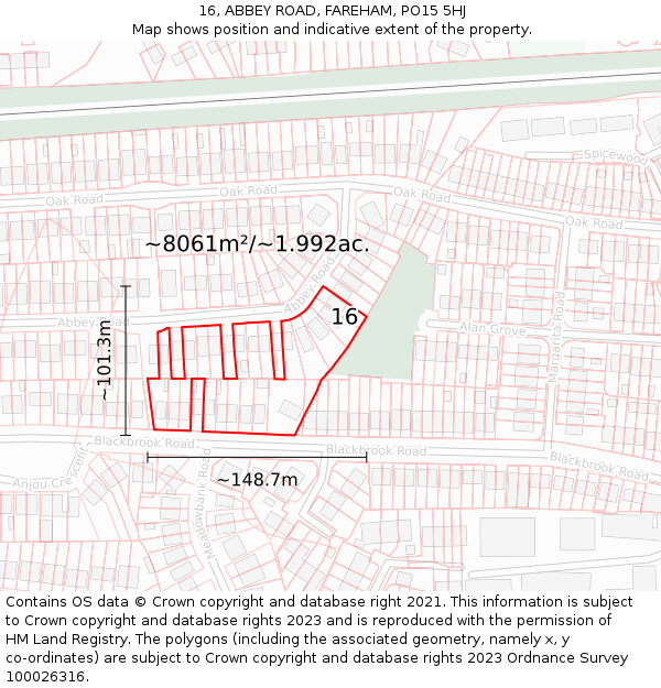 16, ABBEY ROAD, FAREHAM, PO15 5HJ: Plot and title map