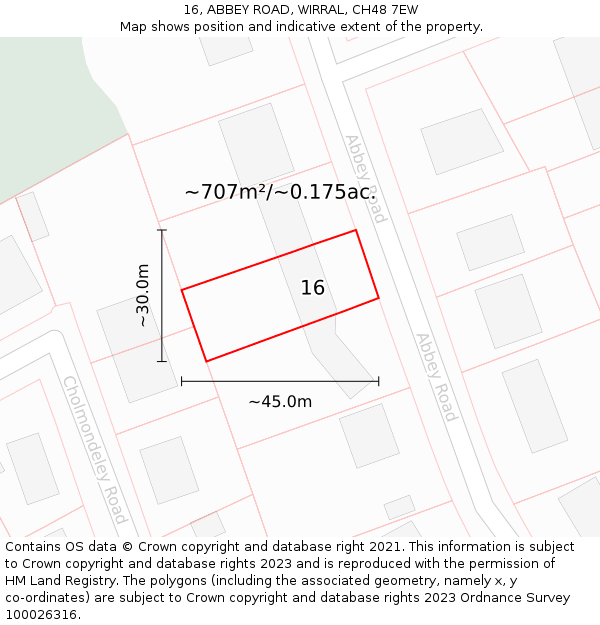 16, ABBEY ROAD, WIRRAL, CH48 7EW: Plot and title map