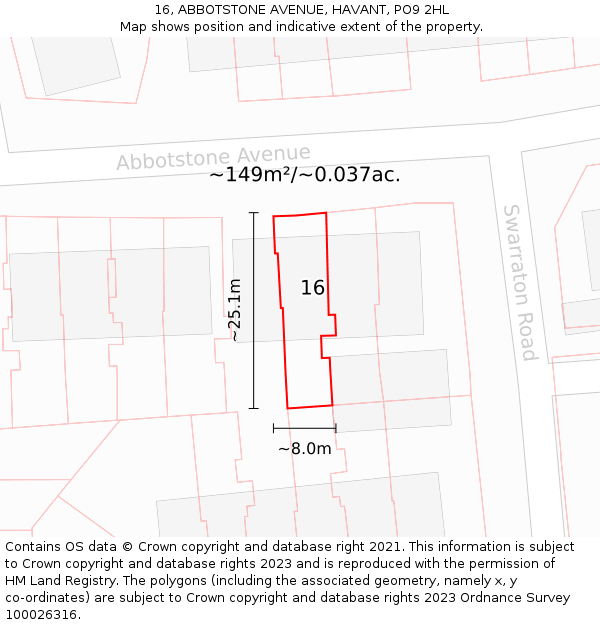 16, ABBOTSTONE AVENUE, HAVANT, PO9 2HL: Plot and title map