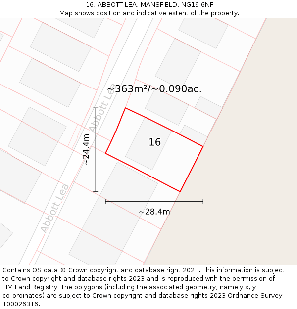 16, ABBOTT LEA, MANSFIELD, NG19 6NF: Plot and title map