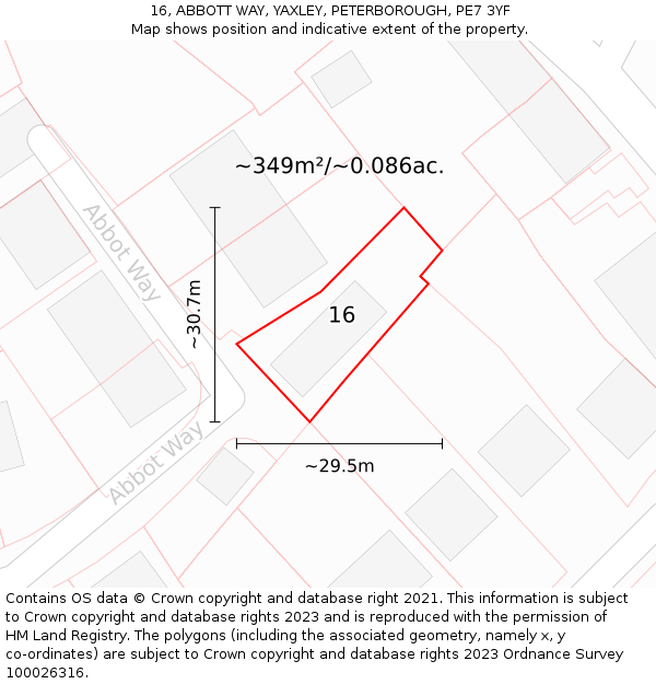 16, ABBOTT WAY, YAXLEY, PETERBOROUGH, PE7 3YF: Plot and title map