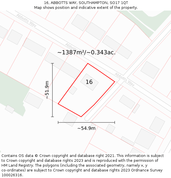 16, ABBOTTS WAY, SOUTHAMPTON, SO17 1QT: Plot and title map