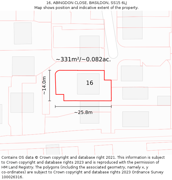 16, ABINGDON CLOSE, BASILDON, SS15 6LJ: Plot and title map