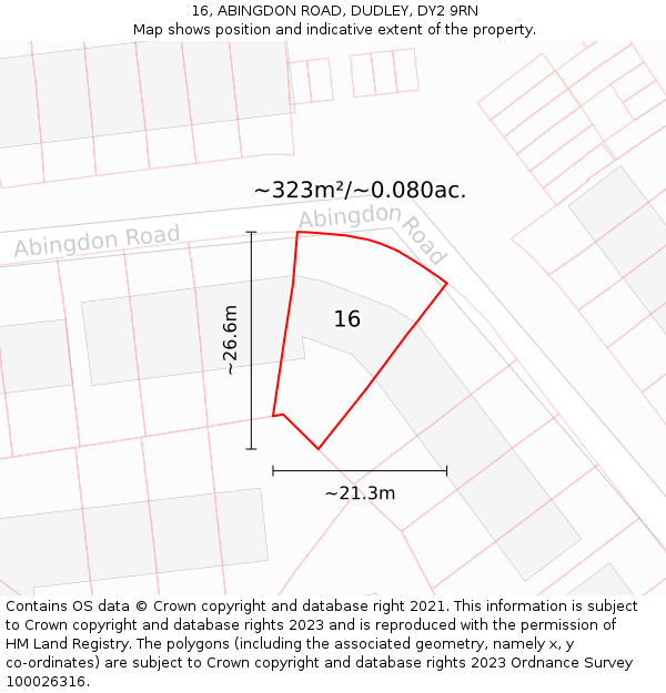 16, ABINGDON ROAD, DUDLEY, DY2 9RN: Plot and title map