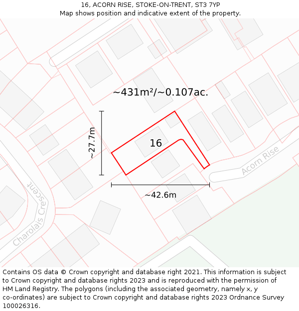 16, ACORN RISE, STOKE-ON-TRENT, ST3 7YP: Plot and title map