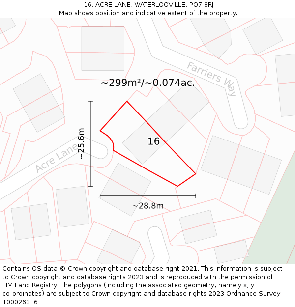 16, ACRE LANE, WATERLOOVILLE, PO7 8RJ: Plot and title map