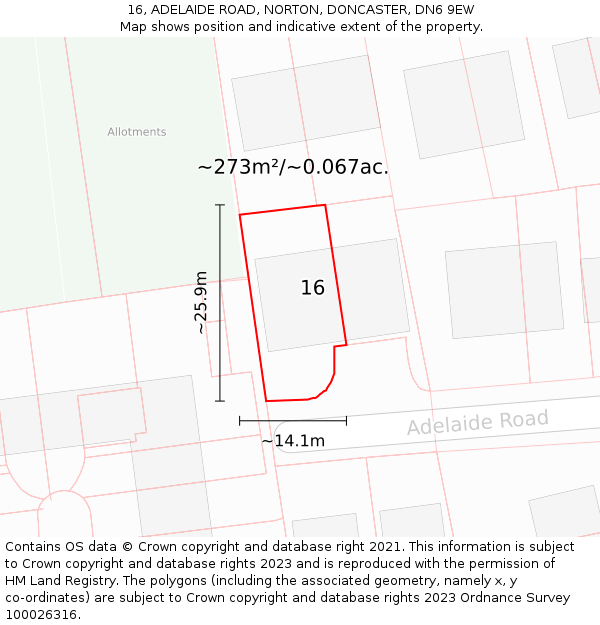 16, ADELAIDE ROAD, NORTON, DONCASTER, DN6 9EW: Plot and title map