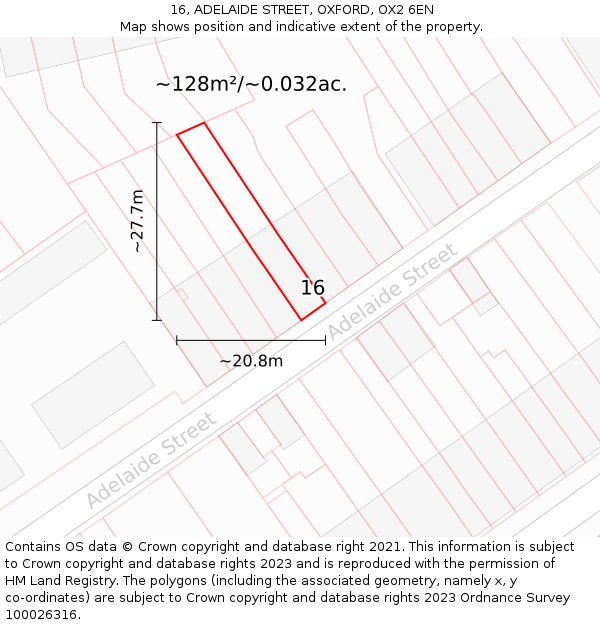 16, ADELAIDE STREET, OXFORD, OX2 6EN: Plot and title map