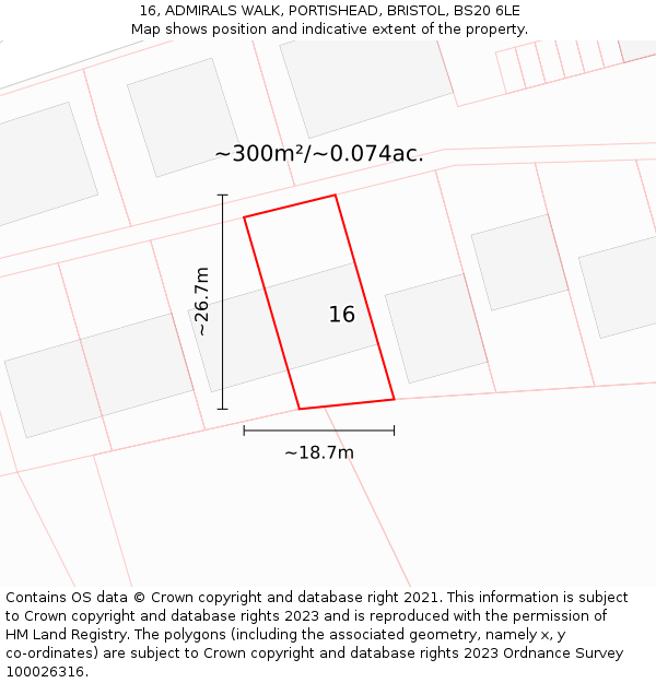 16, ADMIRALS WALK, PORTISHEAD, BRISTOL, BS20 6LE: Plot and title map