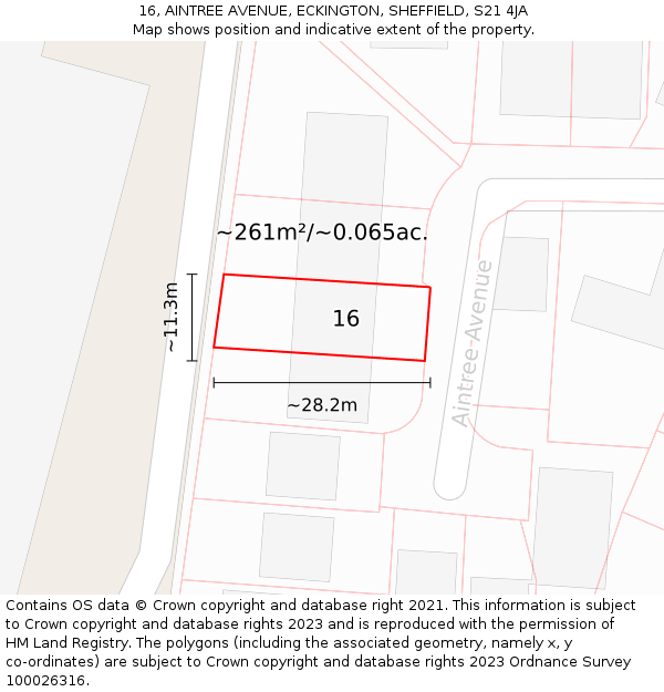 16, AINTREE AVENUE, ECKINGTON, SHEFFIELD, S21 4JA: Plot and title map