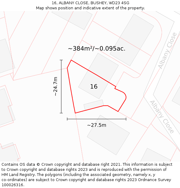 16, ALBANY CLOSE, BUSHEY, WD23 4SG: Plot and title map