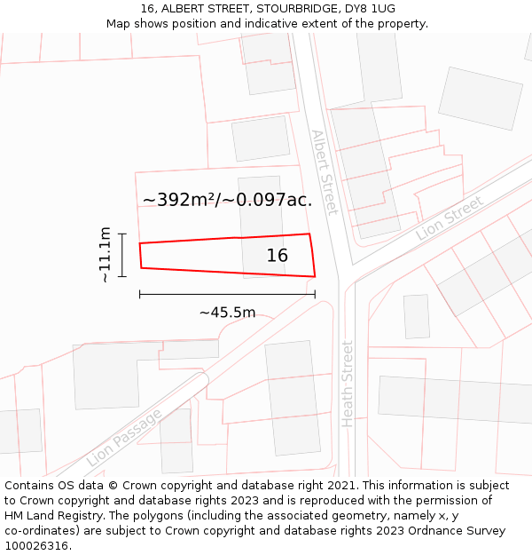 16, ALBERT STREET, STOURBRIDGE, DY8 1UG: Plot and title map