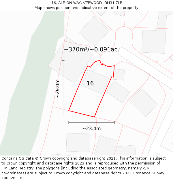 16, ALBION WAY, VERWOOD, BH31 7LR: Plot and title map