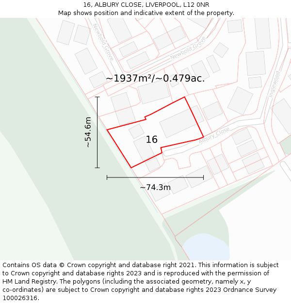 16, ALBURY CLOSE, LIVERPOOL, L12 0NR: Plot and title map