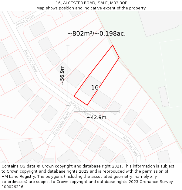 16, ALCESTER ROAD, SALE, M33 3QP: Plot and title map