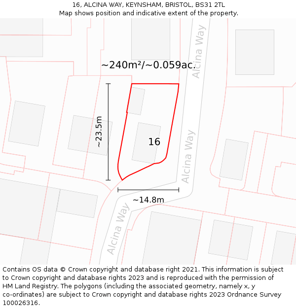 16, ALCINA WAY, KEYNSHAM, BRISTOL, BS31 2TL: Plot and title map