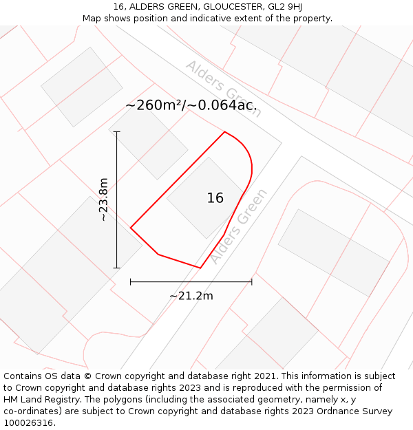 16, ALDERS GREEN, GLOUCESTER, GL2 9HJ: Plot and title map