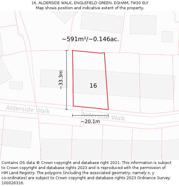 16, ALDERSIDE WALK, ENGLEFIELD GREEN, EGHAM, TW20 0LY: Plot and title map