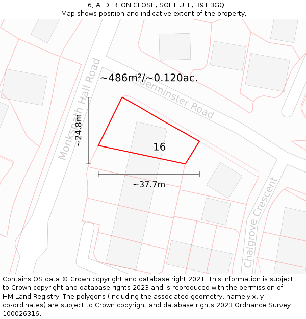 16, ALDERTON CLOSE, SOLIHULL, B91 3GQ: Plot and title map