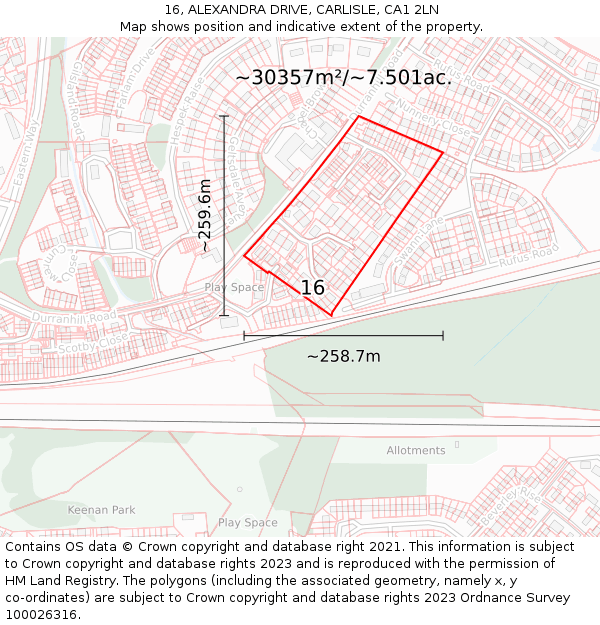 16, ALEXANDRA DRIVE, CARLISLE, CA1 2LN: Plot and title map