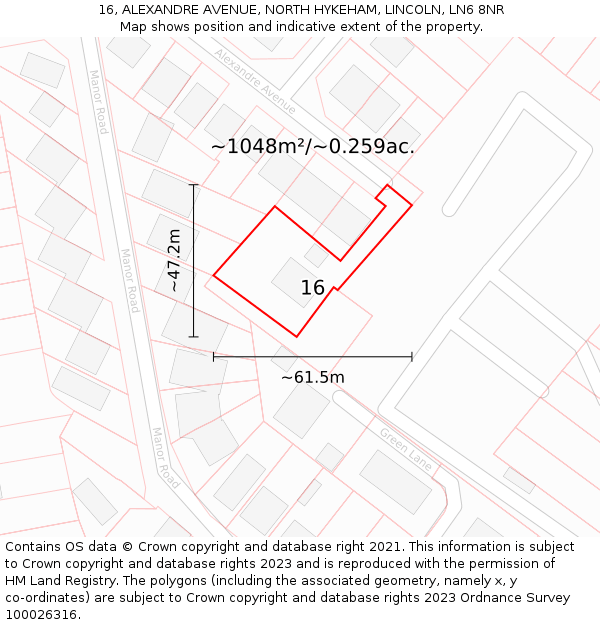 16, ALEXANDRE AVENUE, NORTH HYKEHAM, LINCOLN, LN6 8NR: Plot and title map