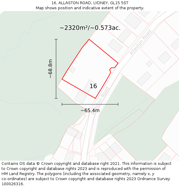 16, ALLASTON ROAD, LYDNEY, GL15 5ST: Plot and title map