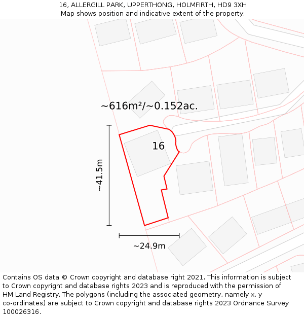 16, ALLERGILL PARK, UPPERTHONG, HOLMFIRTH, HD9 3XH: Plot and title map