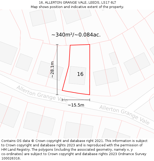 16, ALLERTON GRANGE VALE, LEEDS, LS17 6LT: Plot and title map
