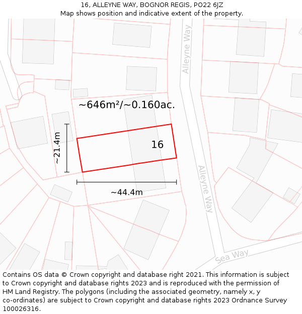 16, ALLEYNE WAY, BOGNOR REGIS, PO22 6JZ: Plot and title map