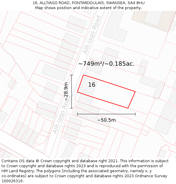 16, ALLTIAGO ROAD, PONTARDDULAIS, SWANSEA, SA4 8HU: Plot and title map