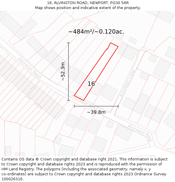 16, ALVINGTON ROAD, NEWPORT, PO30 5AR: Plot and title map