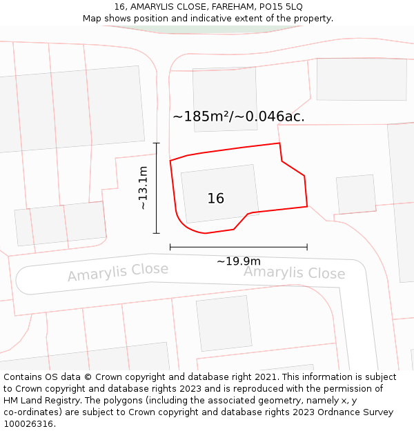 16, AMARYLIS CLOSE, FAREHAM, PO15 5LQ: Plot and title map