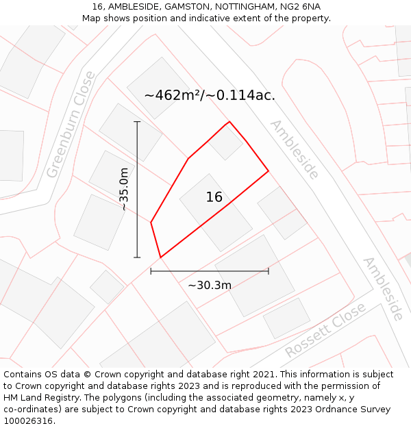 16, AMBLESIDE, GAMSTON, NOTTINGHAM, NG2 6NA: Plot and title map