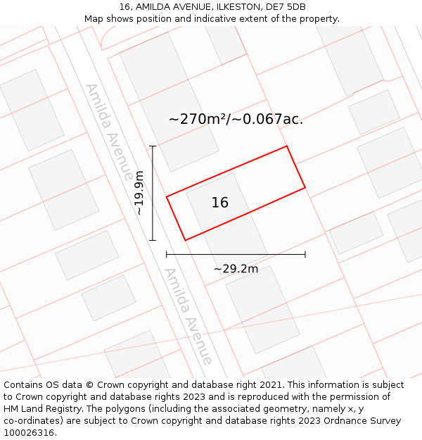 16, AMILDA AVENUE, ILKESTON, DE7 5DB: Plot and title map