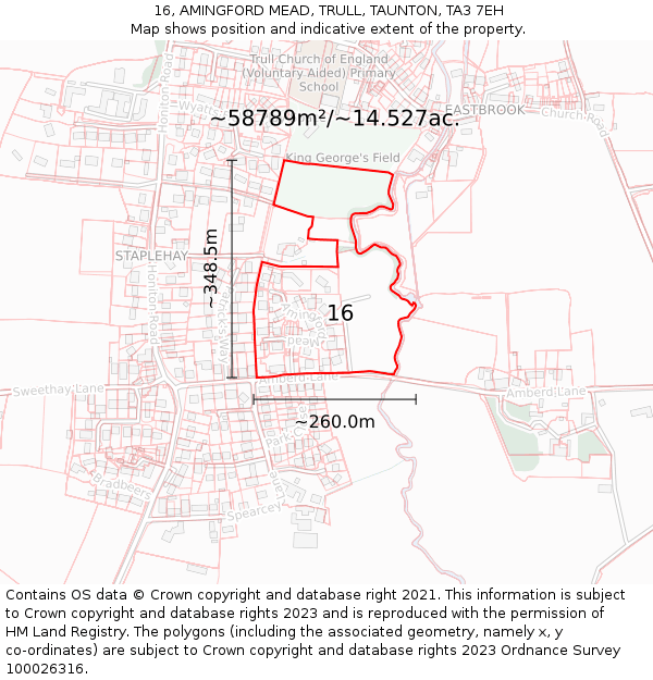 16, AMINGFORD MEAD, TRULL, TAUNTON, TA3 7EH: Plot and title map