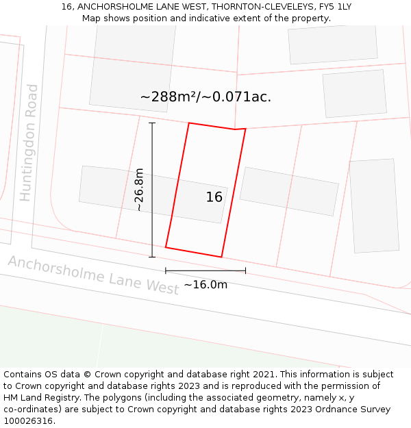 16, ANCHORSHOLME LANE WEST, THORNTON-CLEVELEYS, FY5 1LY: Plot and title map