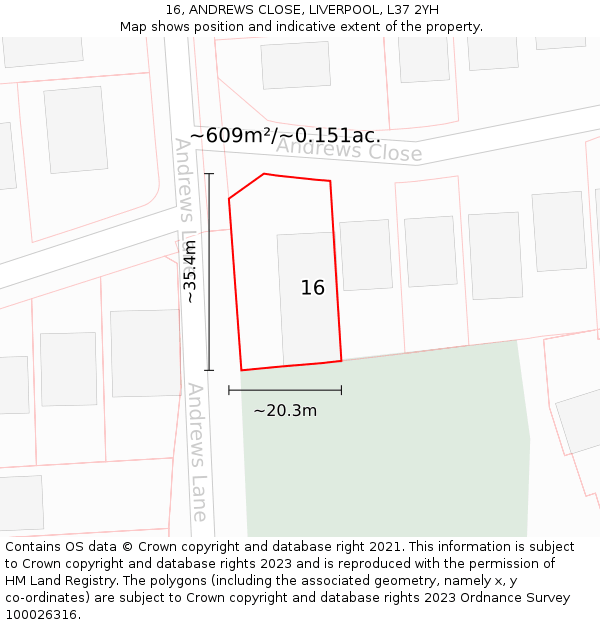 16, ANDREWS CLOSE, LIVERPOOL, L37 2YH: Plot and title map