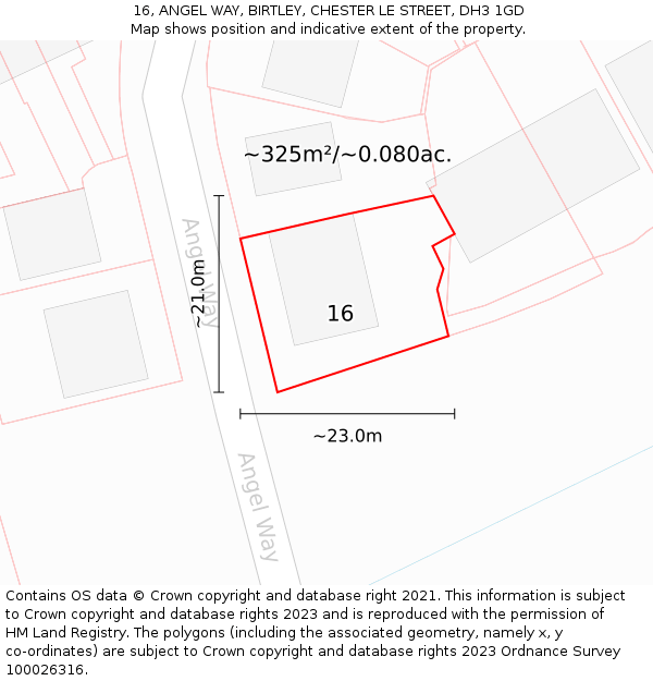 16, ANGEL WAY, BIRTLEY, CHESTER LE STREET, DH3 1GD: Plot and title map