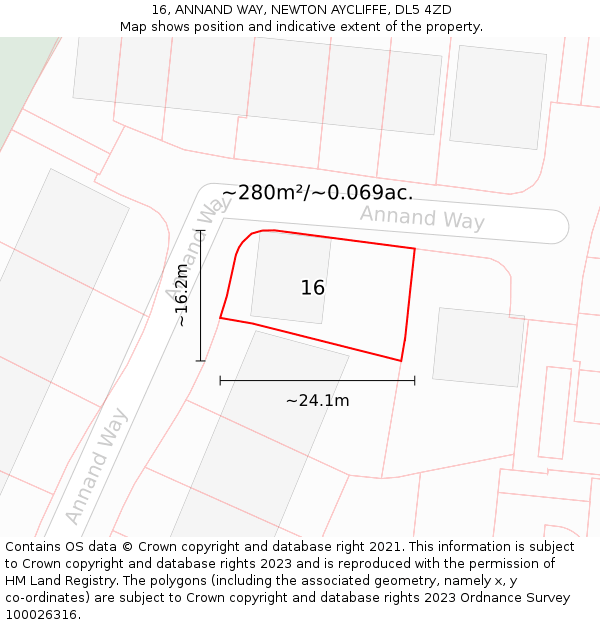 16, ANNAND WAY, NEWTON AYCLIFFE, DL5 4ZD: Plot and title map