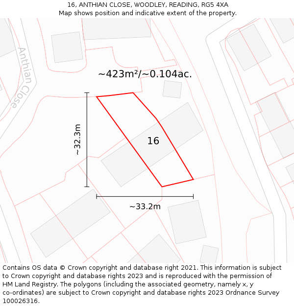 16, ANTHIAN CLOSE, WOODLEY, READING, RG5 4XA: Plot and title map