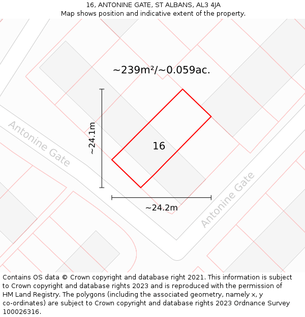 16, ANTONINE GATE, ST ALBANS, AL3 4JA: Plot and title map