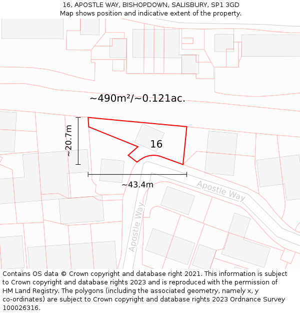 16, APOSTLE WAY, BISHOPDOWN, SALISBURY, SP1 3GD: Plot and title map