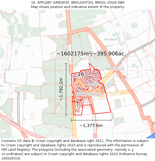 16, APPLEBY GARDENS, BROUGHTON, BRIGG, DN20 0BA: Plot and title map